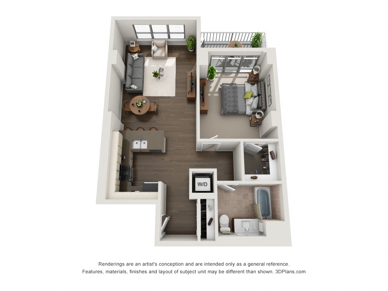Floor plan for 1 bed, 1 bath, 823 sqft